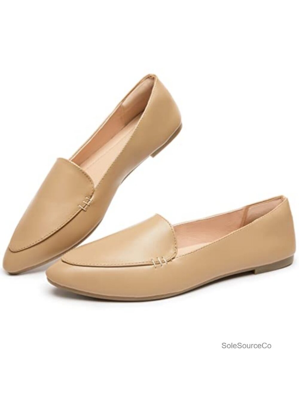 Faux Leather Loafers for Women Pointed Toe Comfortable Dress Flats